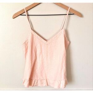 New Aerie Peach Linen Blend Ruffle Hem Tank Top Spaghetti Strap Size Large NWT